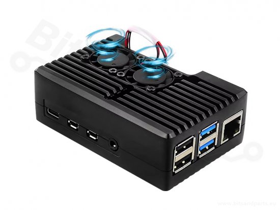 Raspberry Pi 4B Aluminum Case Black with 2 fans